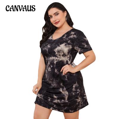 Taglia Grande Indumenti da Notte Camicia da Notte Estiva da Donna Manica Corta Tie-Dye Schiena Nuda Sexy Abiti da Casa