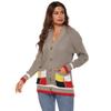 Autumn and Winter Women's Thickened Cardigan Colour Blocking Pockets Single-breasted V-neck Casual Jumper