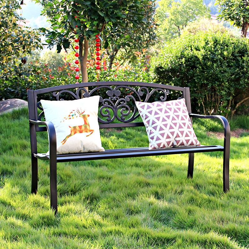Wrought Iron Outdoor Double Bench with Backrest for Patio or Balcony