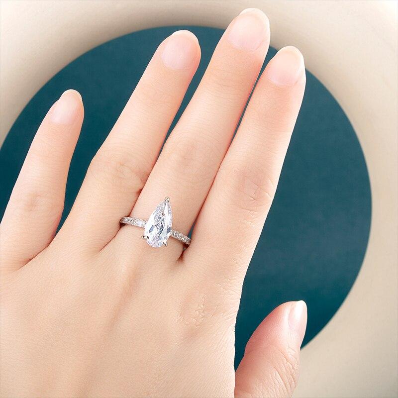 BELLA BOX Simple Stylish Water Drop Zircon Women's Rings Romantic Bridal Wedding Ring Silver Color Trendy Jewelry For Party