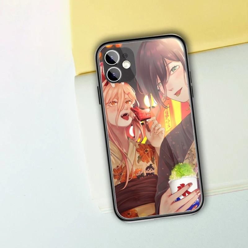 Cartoon Anime Chainsaw Man Phone Case For IPhone 13 12 11 XS X 8 7 6 Plus Mini Pro Max SE 2022 Black PC TPU Glass Phone Cover
