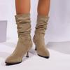 Fashion Vintage Solid Suede Mid Calf Boots Women 2025 Autumn Elegant Pointed Toe High Heel Riding Boots French Retro Clip On Botas