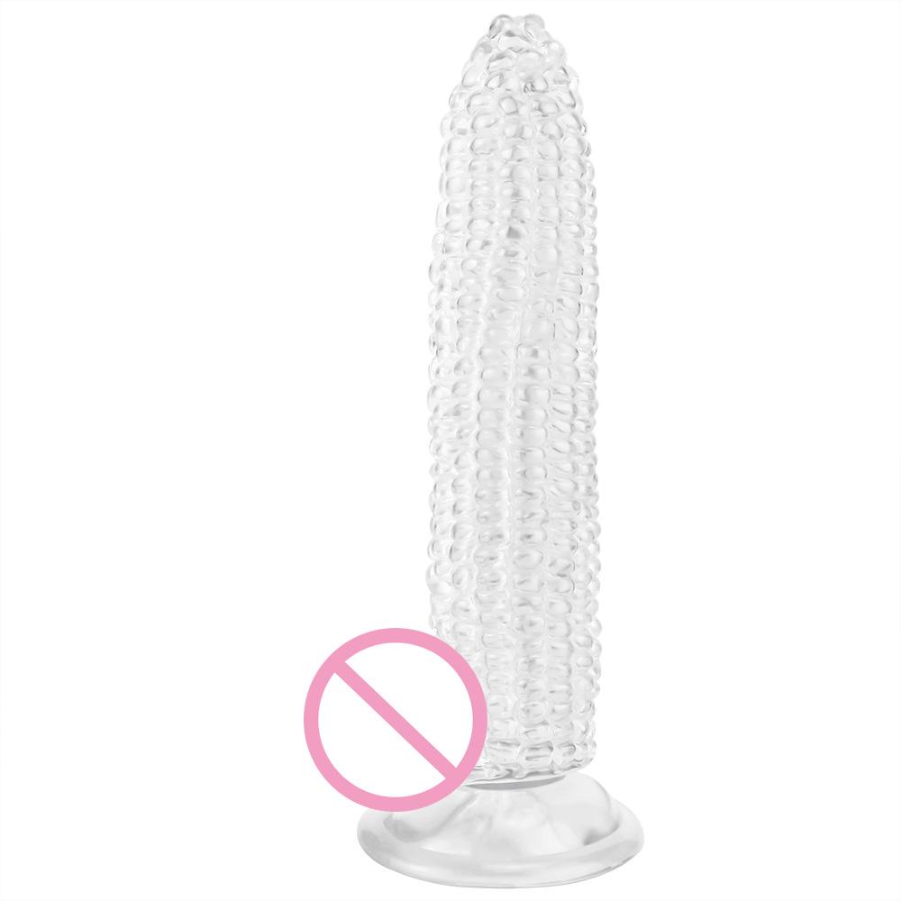 Transparent J87 Corn Cob Anal Plug with Strong Suction Cup and Irregular Egg Fruit Vegetable Design.