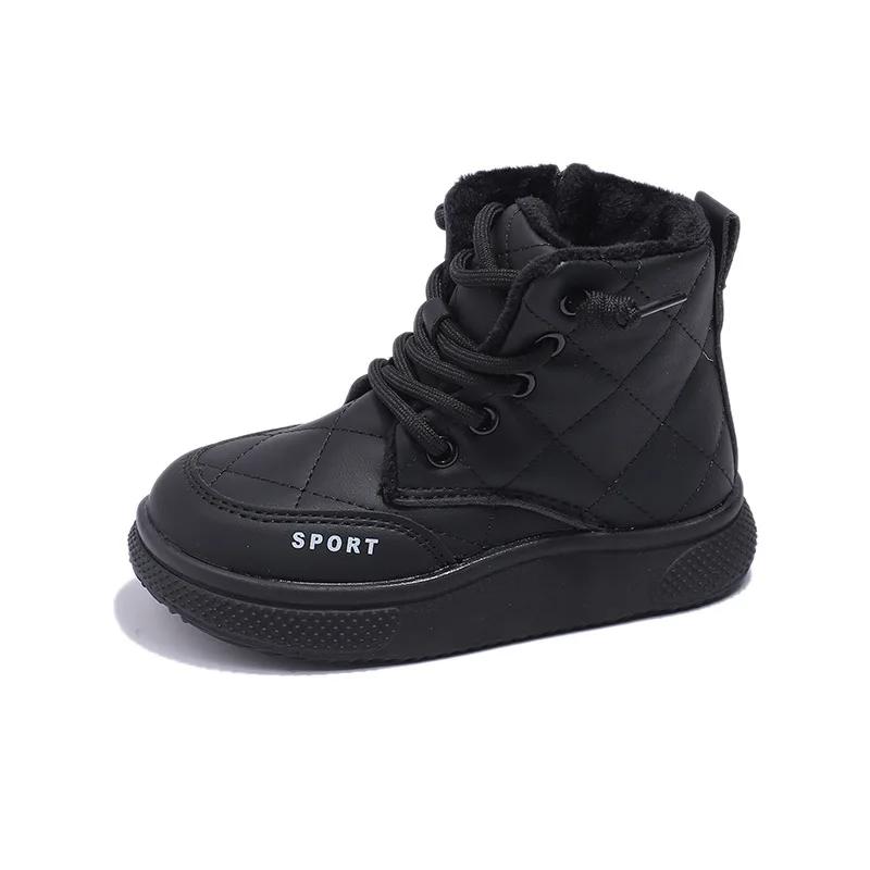 Kids Boys Snow Boots Outdoor Warm Black School Boots for Girls Winter Versatile Causal Children Fashion Cotton Boots Side Zipper