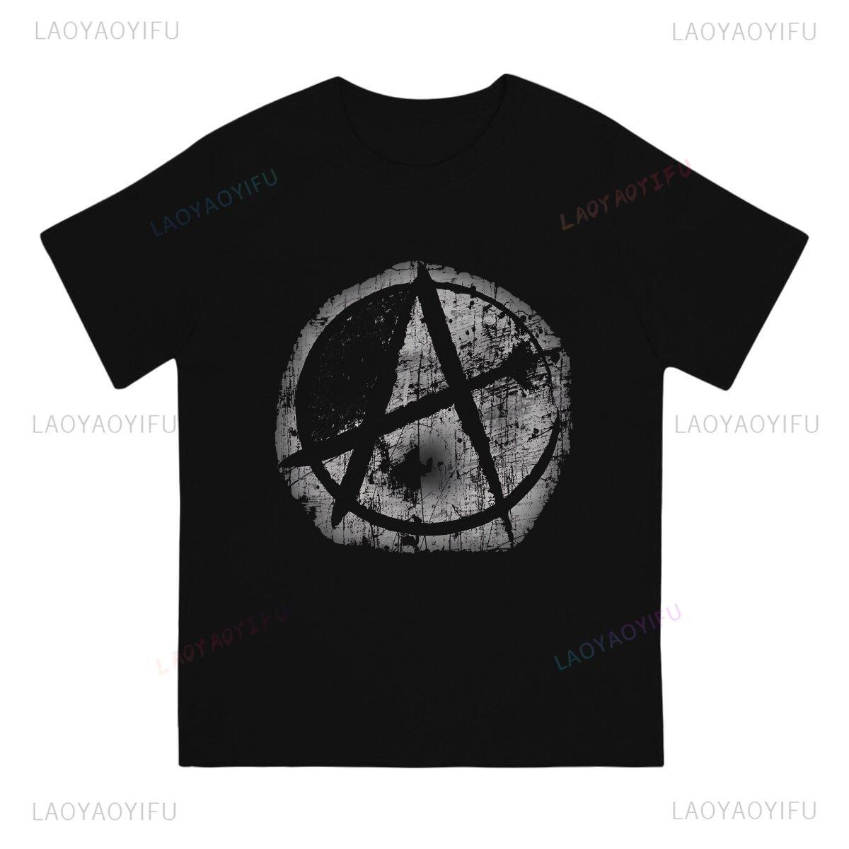Анархия Анархистские Символы Потертый Трафарет Распыленный Граффити Стиль Футболка Гранж Мужская Летняя Мода Круглый Вырез Короткий Рукав Топы S