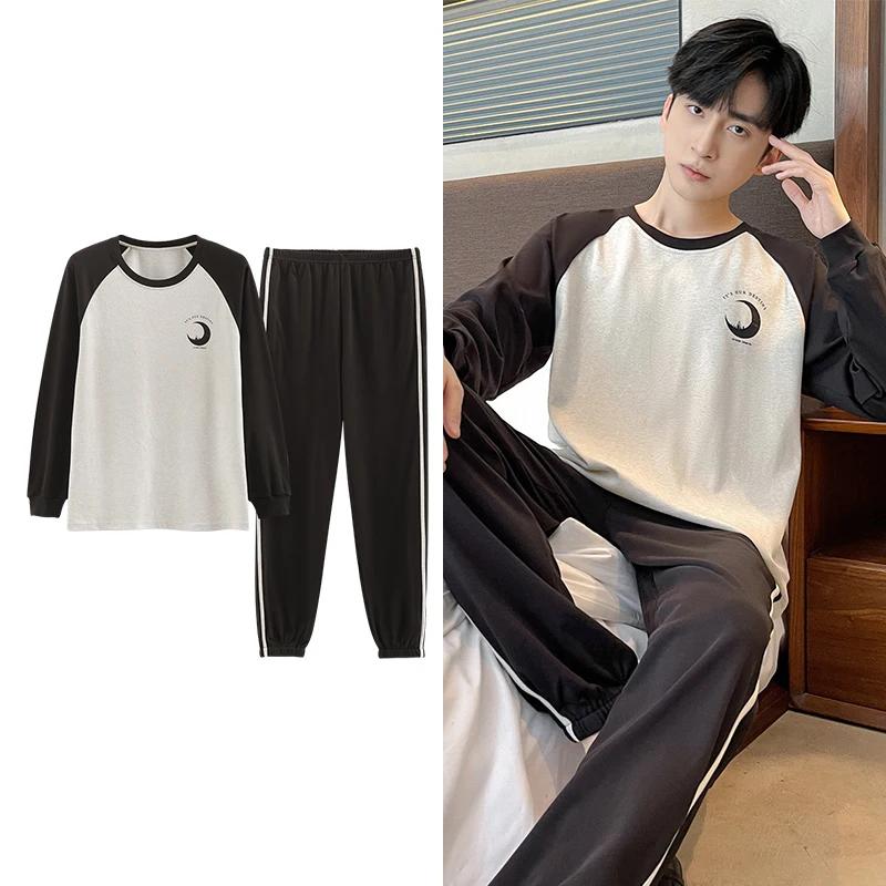 Hjorteutskrift Elegant pyjamassett for mann Høst Vinter Mote Myk bomull Herre Loungewear Komfortabelt nattøy