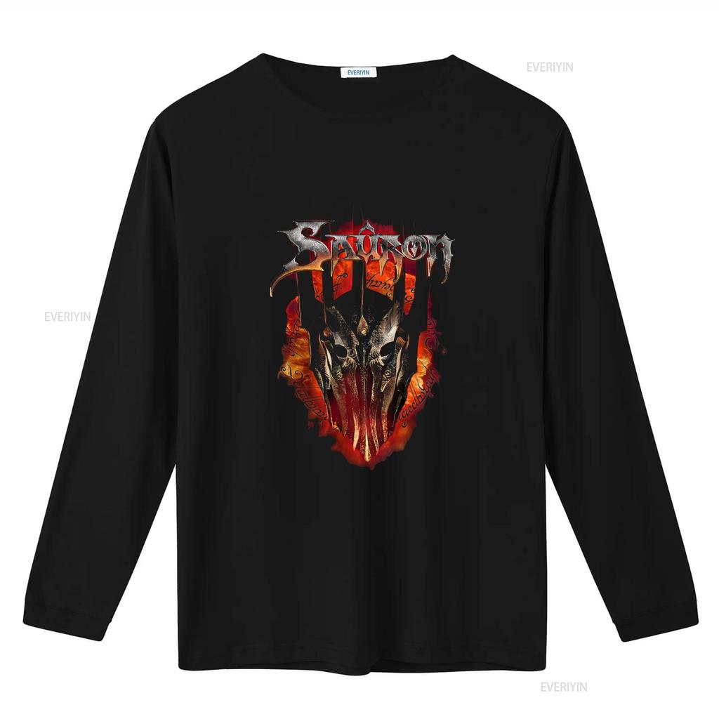 LOTR Sauron Metal Front Print T Shirt Black Gothic Fantasy Skull Design vintage Washed Top For Everyday Wear Slightly homme