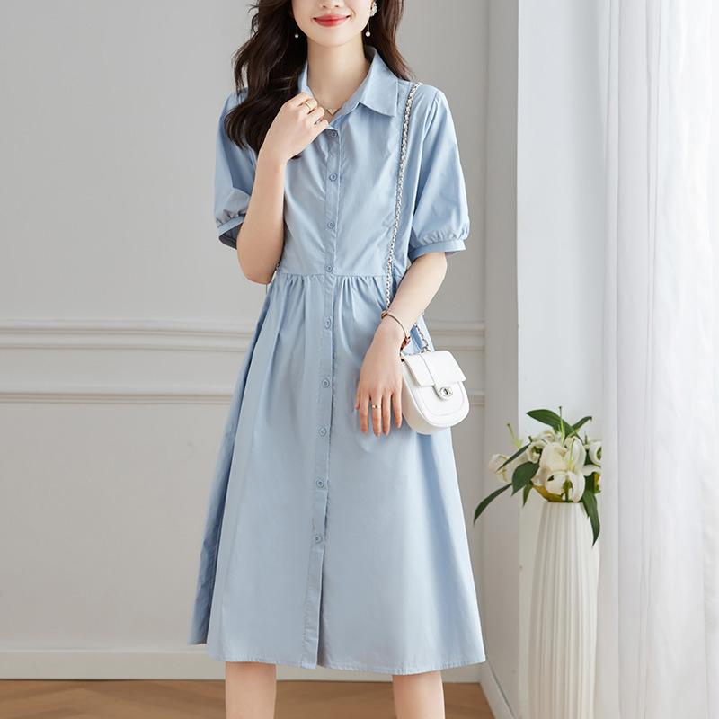 

Платье-рубашка Детское с короткими рукавами Летнее Новое Французский темперамент Свободное платье 2XL светло-синий