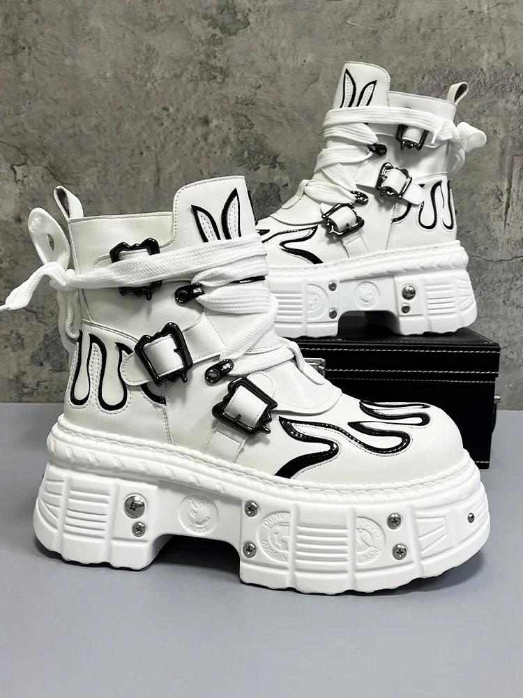 Men's  Winter New Thick-soled Inner Heightening Fashion Fried Street Personality High-top Leather Sneakers Boots