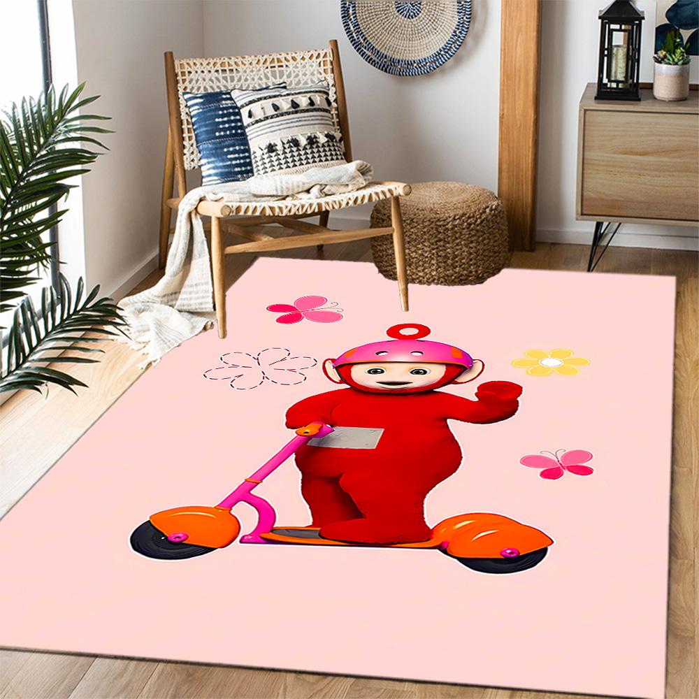 Teletubbies Scooter Adventure Themed Anti-Slip Rugs - Polyester Home Decor, Suitable for Bedrooms, Living Rooms, Doorways, Studios, and Decorations