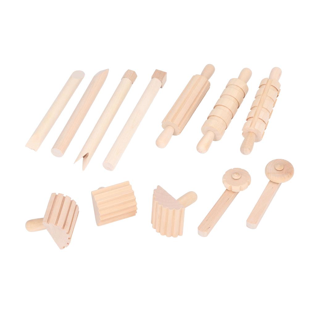 12PCS Kids Rolling Pin Toy Safe Eco Friendly Pressed Clay Toys DIY Hand Crafted Rolling Pin Set for