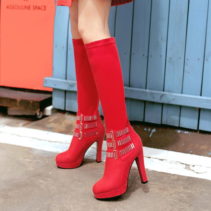 Damen High-Heel Stiefel Herbst und Winter neu wasserdicht Tisch Blockabsatz Übergröße vielseitig mittelhohe Stiefel