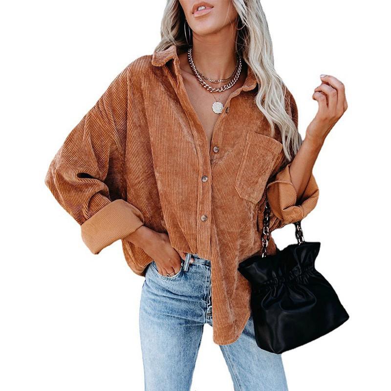 2026 Fall Winter Womens Oversized Loose Corduroy Shirt Casual Street Style Long Sleeve Top