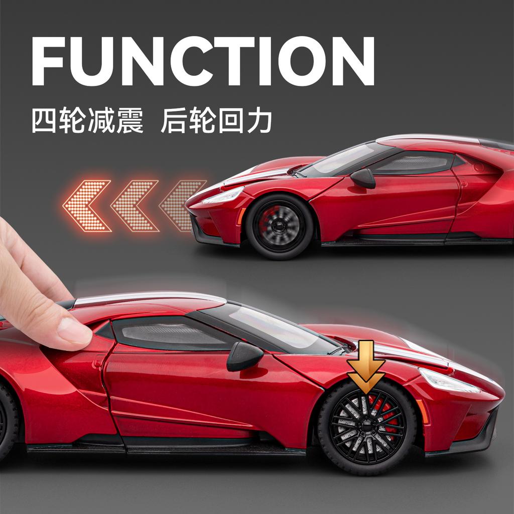LLI6 2025 New Style 1:24 Simulated Ford GT alloy Diecast Model Sound & light Officially authorized toy car Kid Gifts collectibles