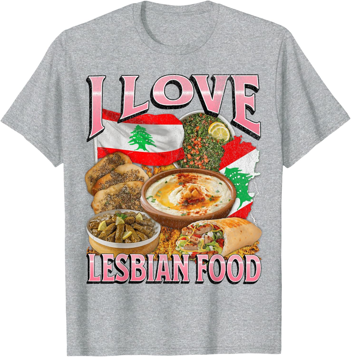 

Lebanese Food Pattern I Love Lesbian Food Graphic Print Men s Cotton T-Shirt Casual Daily Tee 4XL