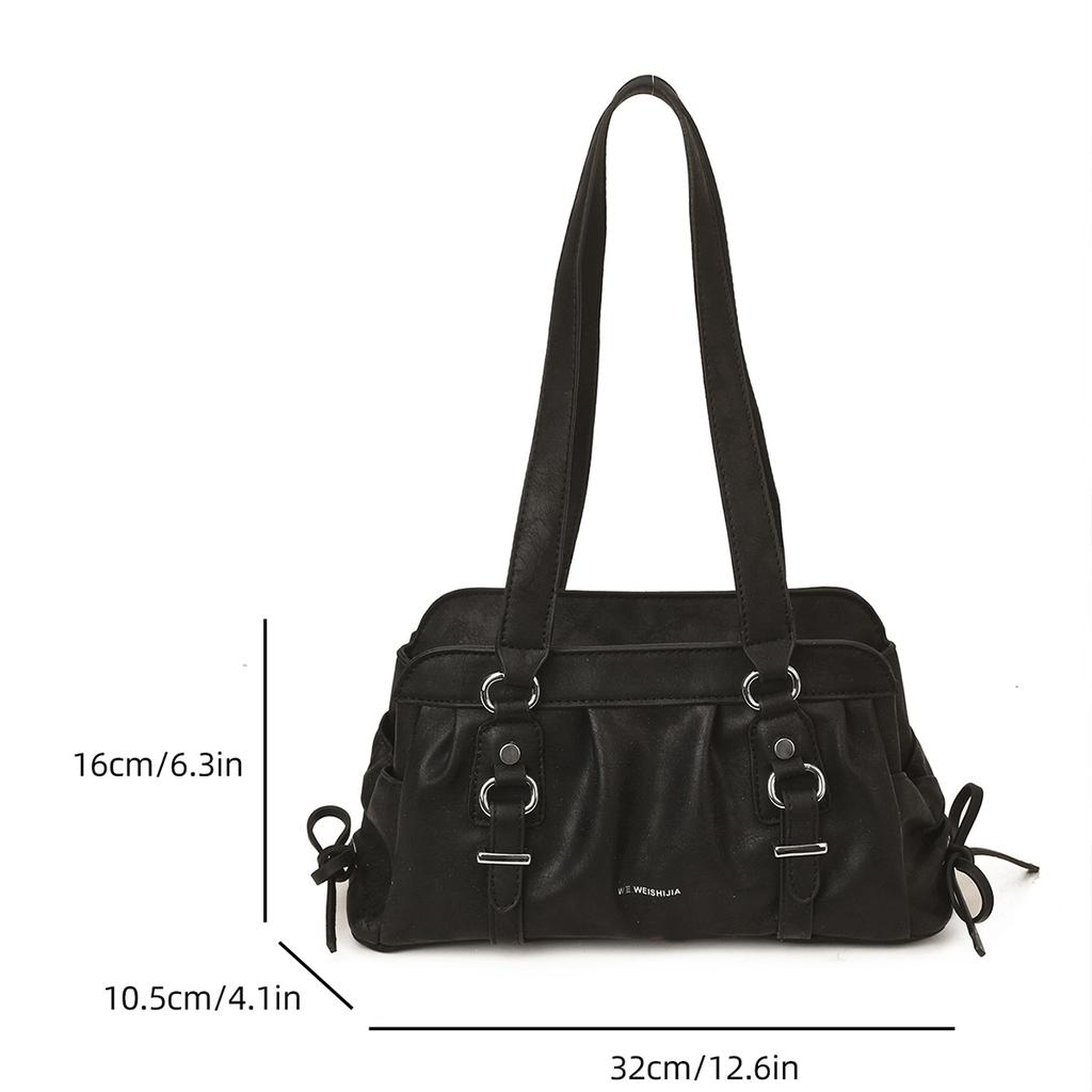 Y2K Fashion Women Shoulder Bag Metal Crinkle Underarm Bag Large Capacity PU Multi Function Handbag for Commute Shopping