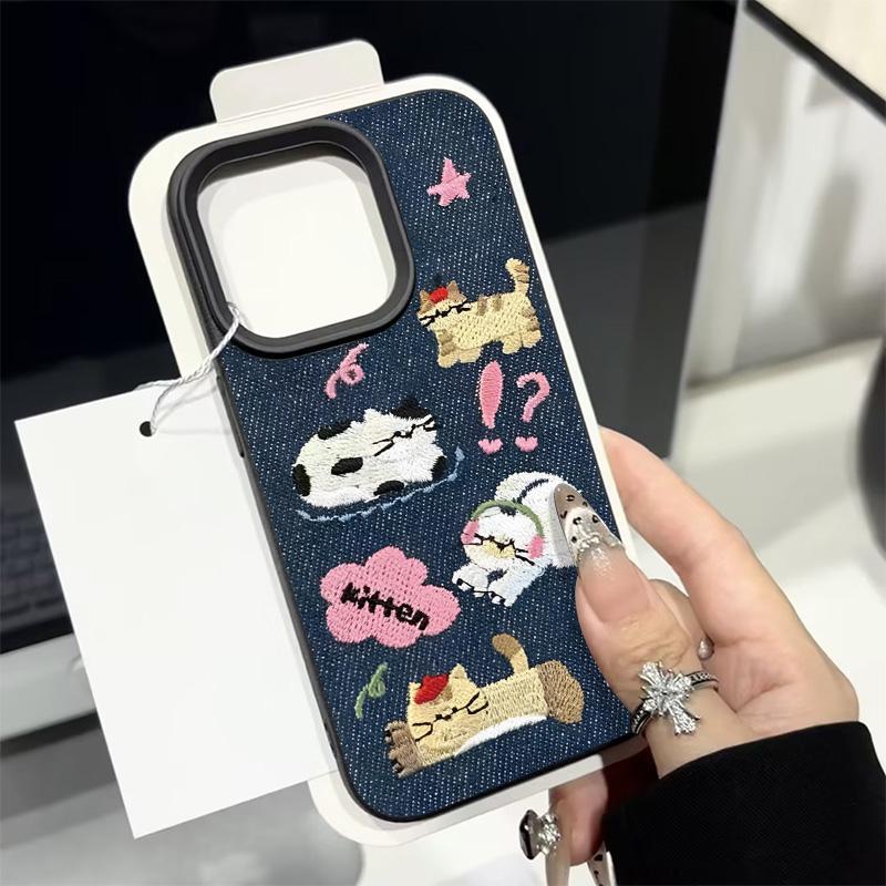 Cute Kitten Puppy Star Cowboy Case Compatible for IPhone 16 13 11 15 12 Pro Max 16 15 7 8 Plus X XS XR Max Leather Texture Cover