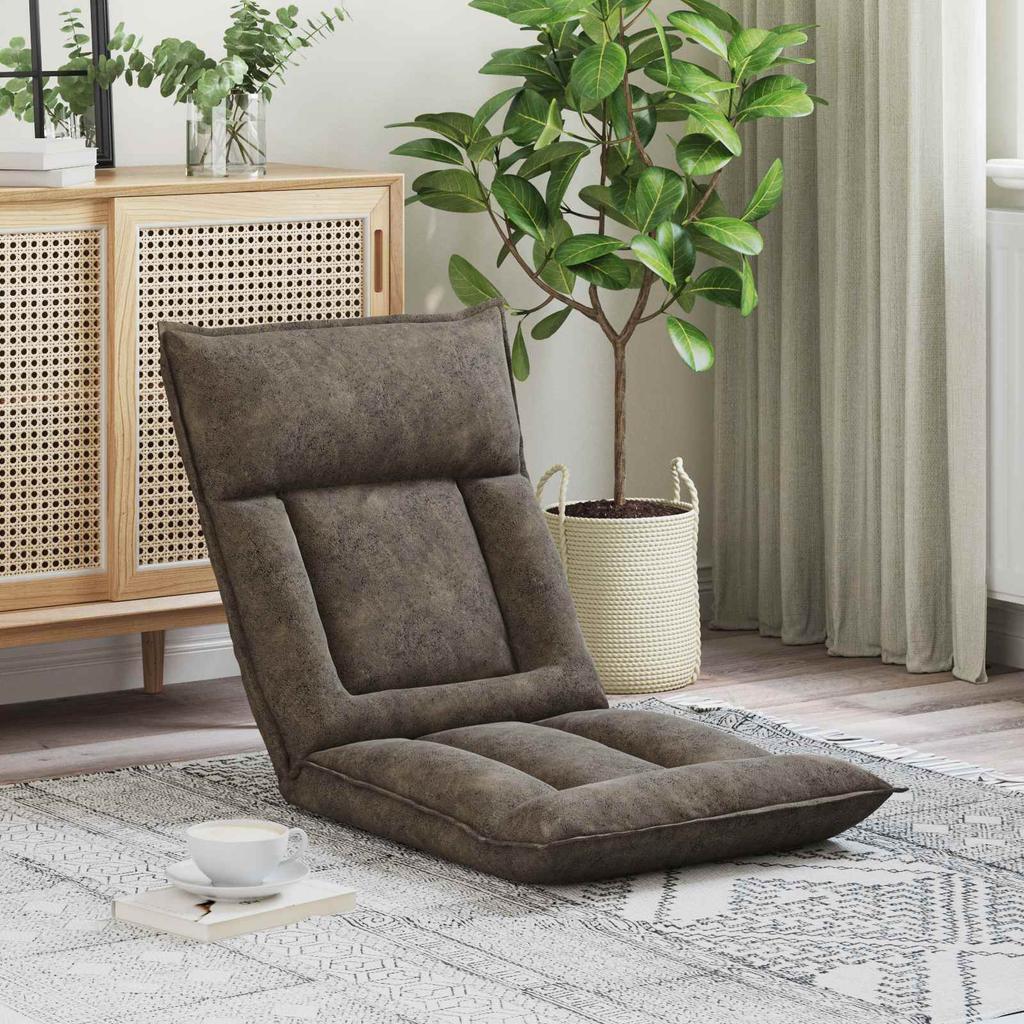 Adjustable Floor Footstool Dark Grey Fabric