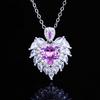 Haute Couture Design Angel Wings Pendant Necklace, Simulated Aquamarine Wings Heart Fashion Jewelry For Women