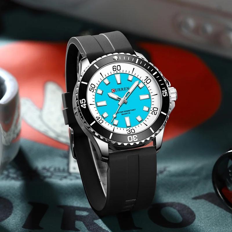 CURREN Men's Fashion Quartz Watch Outdoor Large Dial Luminous Waterproof Silicone Strap Sport Wristwatch