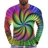 Geometric Pattern 3D Printed Men's T-shirts Street Casual Long Sleeved T-shirt Round Neck Pullover Top