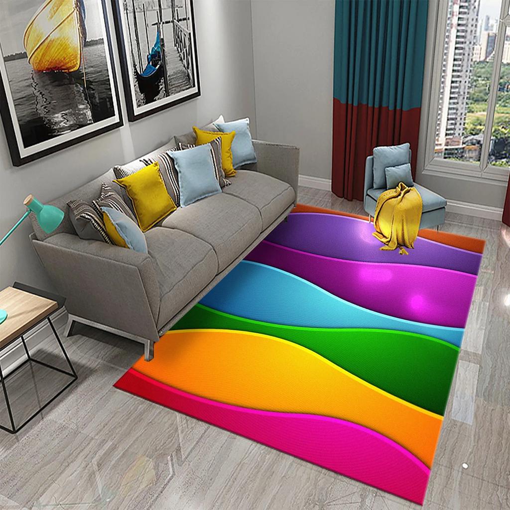 Retro Color Striped Waves Carpet for Living Room Sofa Floor Rug Bedroom Simplicity Decor Floor Rugs Bathroom Non-slip Area Mats