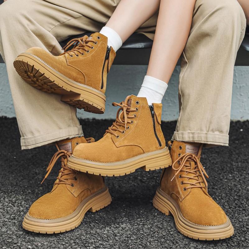 Rhubarb Boots Thick-Soled Heightening Tooling Boots Martin Boots Men'S Big Head Versatile High-Top Boots Retro