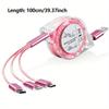 3-in-1 Retractable USB Type C Micro USB Charging Cable For Mobile Phone Charger Cable 39.37inch Fast Charging Cable
