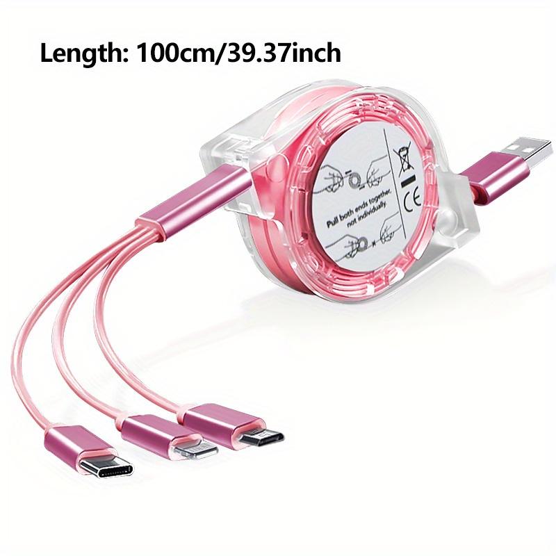 3-in-1 Retractable USB Type C Micro USB Charging Cable For Mobile Phone Charger Cable 39.37inch Fast Charging Cable