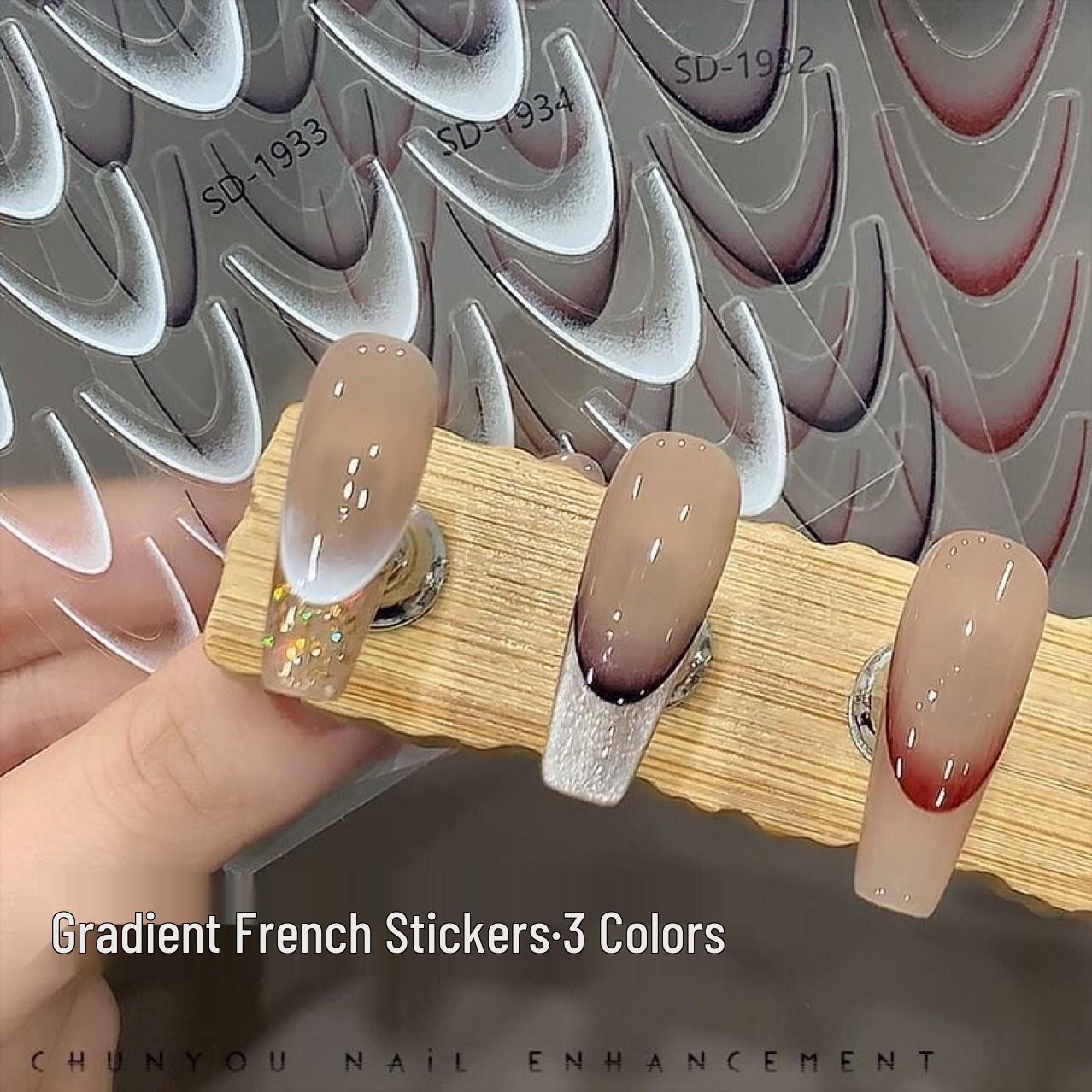 

2024 Gradient French Nail Art Decals: Black & White Influencer Stickers T384 - Vintage Red French Sticker, 1 sheet