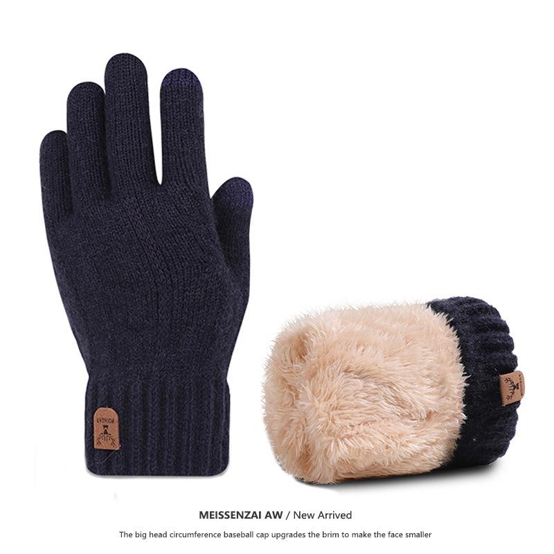 

Wool Knitted Gloves for Men in Autumn and Winter Electric Bike Riding and Driving Plus Velvet and Thickening for Students To Keep Warm and Cold Proof One Size