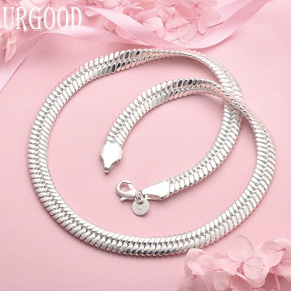 

925 Sterling Silver Wedding Jewelry 10mm Snake Chain Necklace 50cm