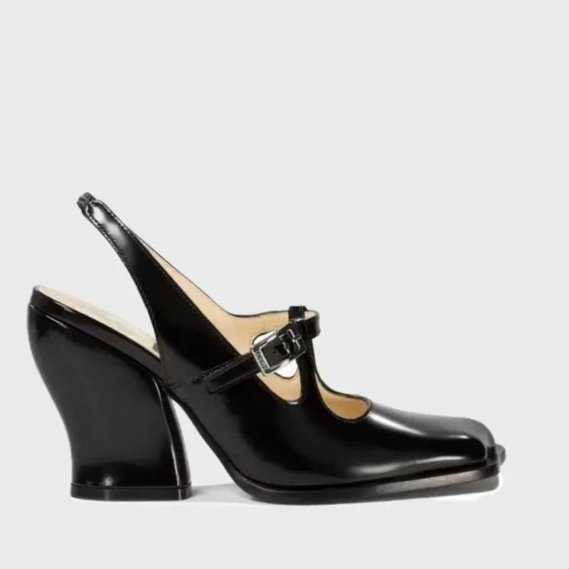 2025Temperament Thick Heel Sandals Summer New Square Head Shallow Mouth Metal Buckle Anti-slip Wear-resistant High Heels