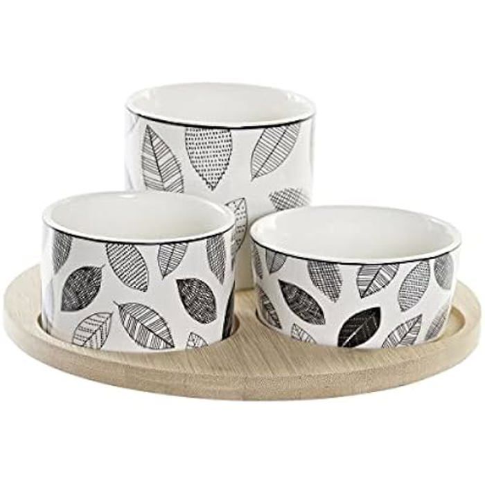 Set D’apéritif 8 Pièces DKD Home Decor - Bambou Et Porcelaine - Plateau, Bols, Cuillères - 30 X 30 Cm