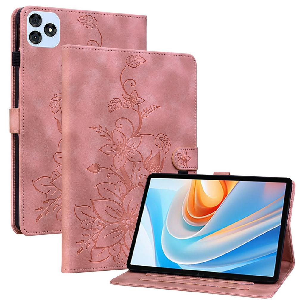 For itel Vistatab 30 Case Lily Flower Imprint Card Slots Leather Tablet Cover