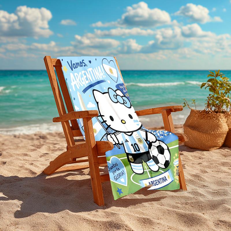 1pc Kitty Argentina Soccer Cartoon Quick Dry Microfiber Bath Towel for Swimming Surfing Camping Unisex Holiday. SJT7201135