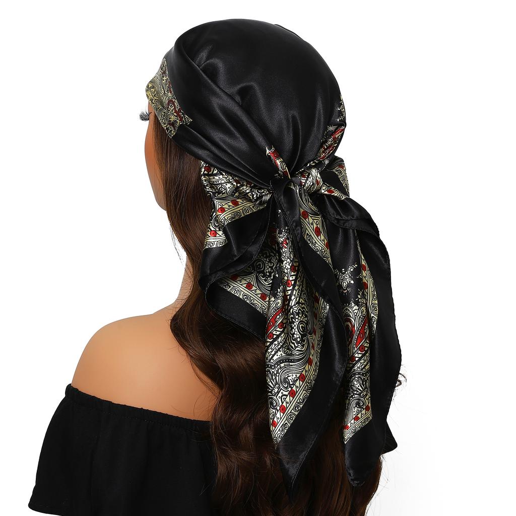 new 90*90cm Vintage Flowers Square Scarf Women Silk Shawl Neckerchief Female Print Headband Head Wraps Foulard Hijab Hair Bands