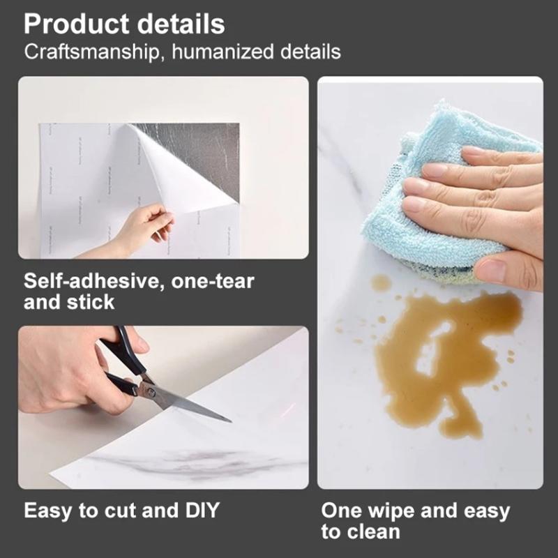 10Pcs Marble Wallpaper Super Strong Adhesive Waterproof Sticker For Bathroom Kitchen Decor Design