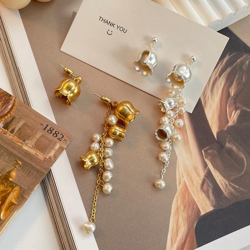 

Элегантные французские ретро серьги-кисточки «Ландыш» с пресноводным жемчугом и иглой из серебра 925 пробы Symmetrical Short