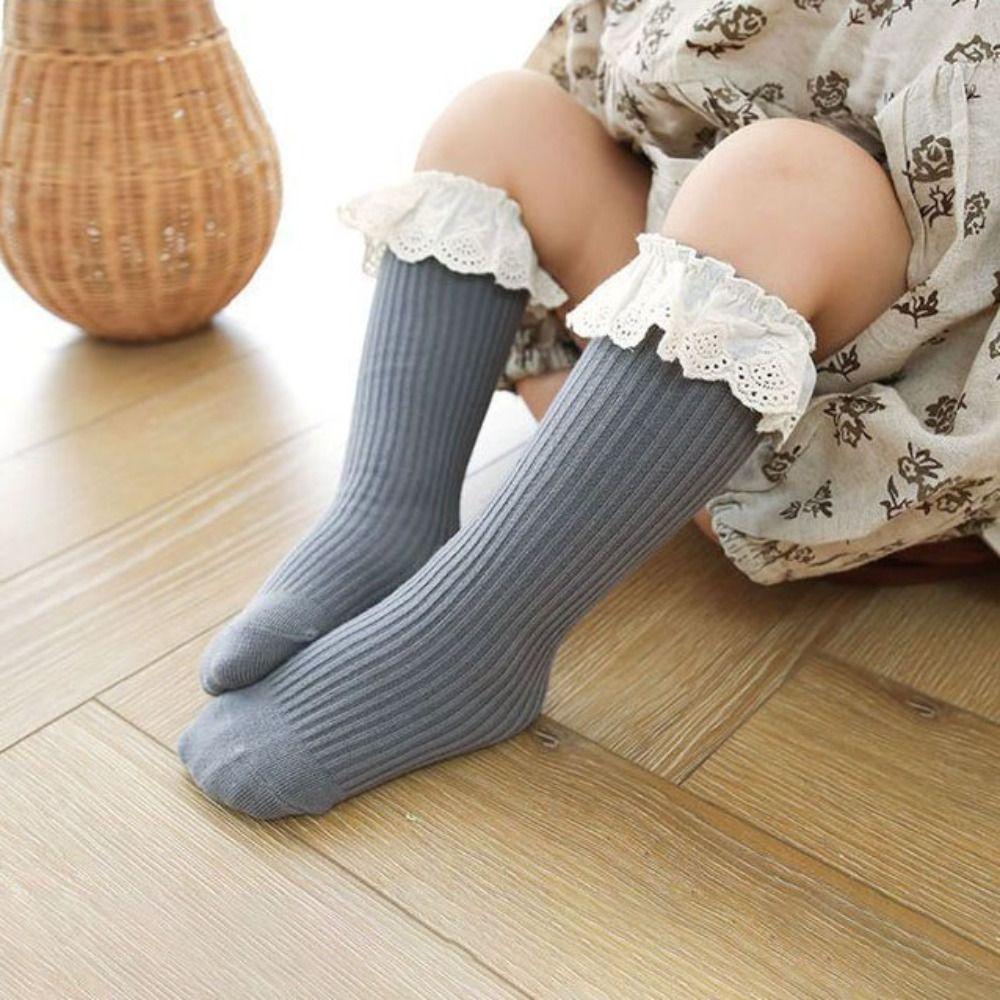 5Pairs Lace Trim Baby Calf Socks Baby Long Tube Cartoon Above Knee Socks  Kids