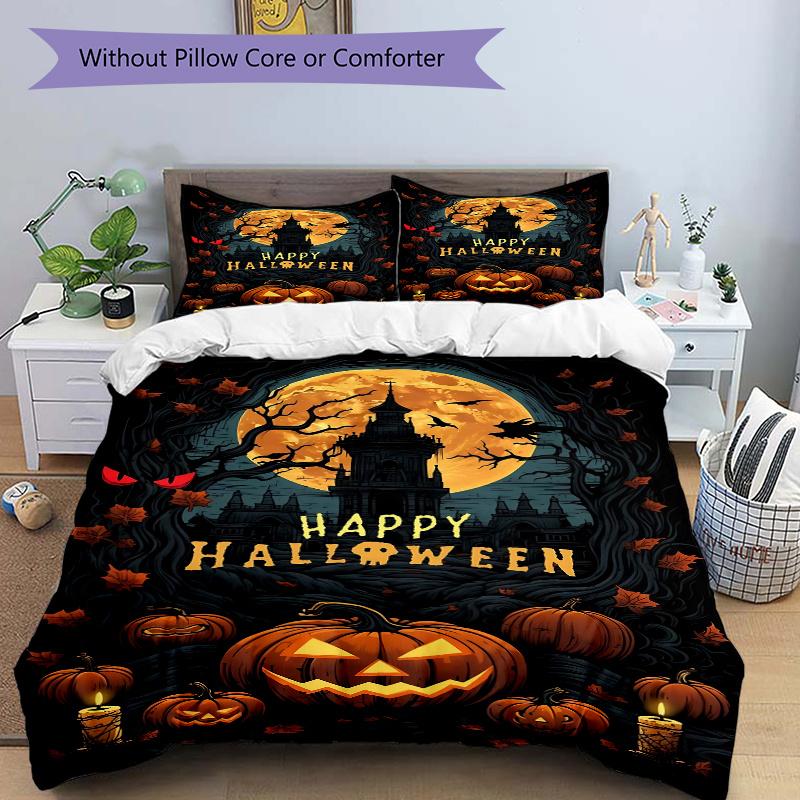 

3pcs Horror Theme Happy Halloween Bedding Set - Includes Quilt Cover and Pillowcases, Suitable for All Seasons N060 135x200cm