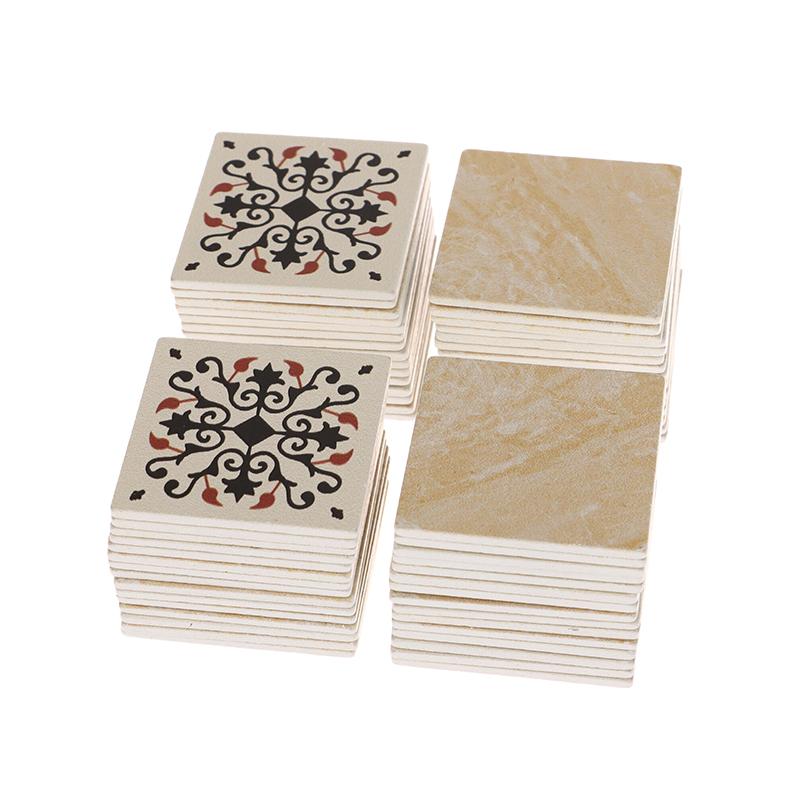 60Pcs 1/12 Dollhouse Mini Wooden Collage Floor Tiles Simulation Retro Wallpaper Model Dollhouse Micro Scene Construction Props