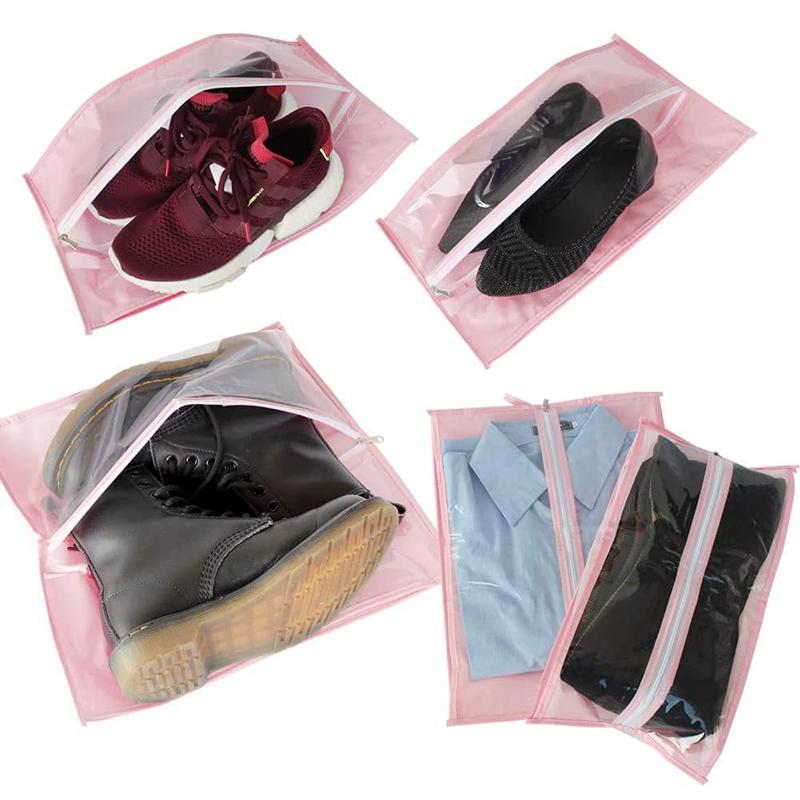 Tranparent PEVA Shoes Bag Portable Waterproof Duseproof Shoes Zipper Storage Bag Classified Hanging Shoes Storage Bags Closet