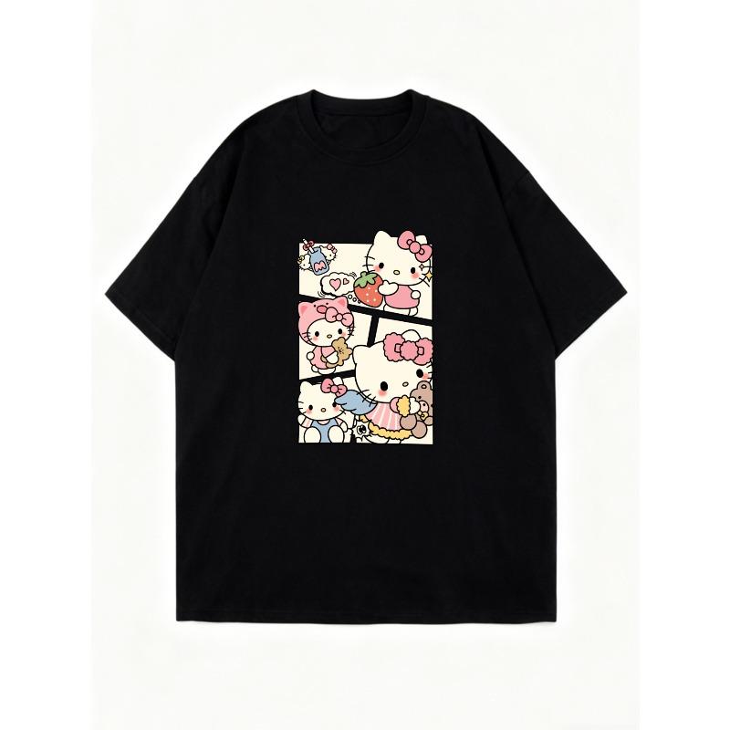 Oversized T Shirt Dress Black Hello Kitty Print Casual Streetwear Fashion For Women