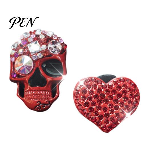 Cool Car Accessory 2 Pcs Bling Skull Heart Air Vent Clips, Rhinestone Shiny Creative Gifts for Owners Dashboard Trim Clip, Funny Head Auto Interior