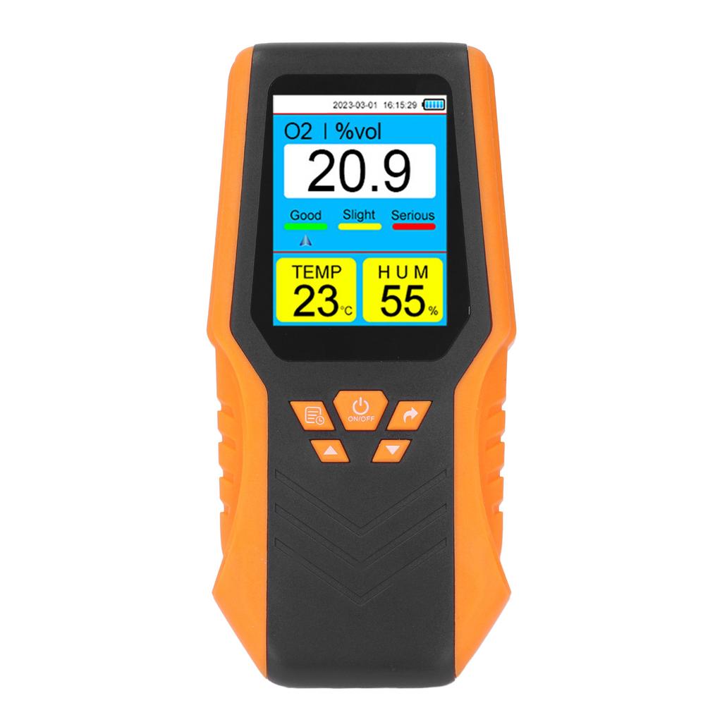 Handheld O2 Detector with Time and Date Display High Accuracy Digital O2 Temperature Humidity