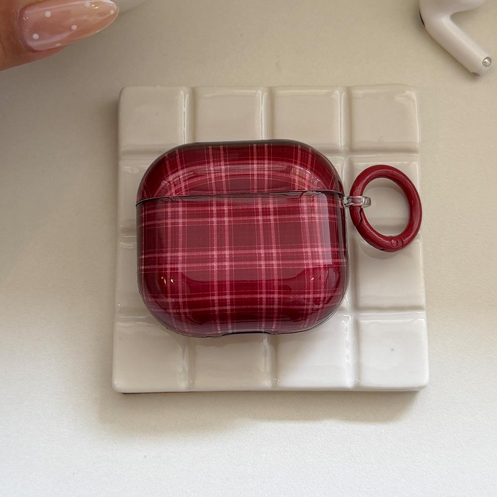 Fashion Retro Wine Red Grid Gloss Soft Silicone Headphone Cases for AirPods 1 2 3 4 Pro 2 Pro3 Cute Pendant Protection Cases