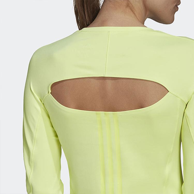 Adidas Fashion Hollow Sports Round Neck Striped Slim Fit Breathable Long Sleeve Gym Top Women tops HB1442