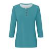 Women's Fashion Casual Round Neck 3/4 Sleeve Loose Color Button T-Shirt Ladies Top