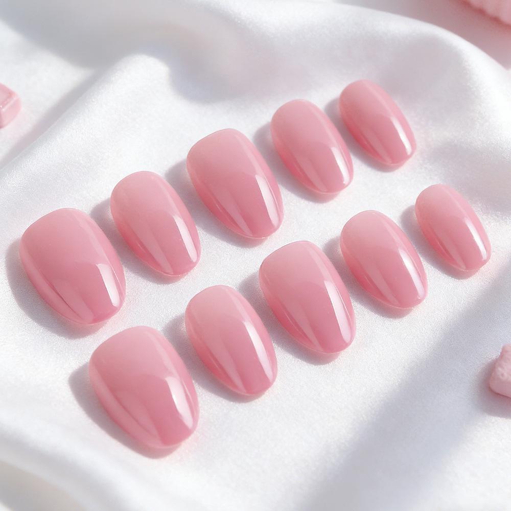 Peach Pink Glossy Oval False Nails - 32 Pcs, High-End Whitening, Removable, Short Length